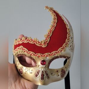 Elegant Red and Gold Masquerade Mask